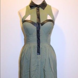 Olive Green Dress High Low Leather Details